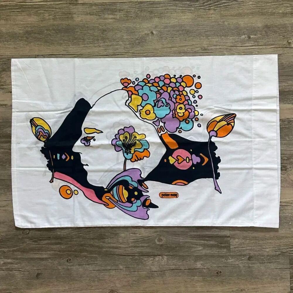 Vintage 1960s Peter Max Colorful Pyschedelic Pop Art Style Pillow Case NOS